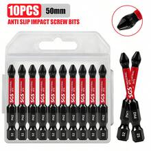 Bộ 10 mũi vít chữ thập từ tính, thép vonfram chống trượt, 50mm, độ cứng cao, dùng cho máy khoan cầm tay, dụng cụ sửa chữa nhà cửa, vật liệu kim loại. - B-đen - Xem 2