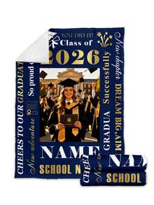 1 pieza Manta de graduación personalizable con foto, se puede imprimir tu nombre, manta suave y cómoda, adecuada como regalo familiar, regalo de cumpleaños, regalo de Navidad, regalo personalizado, regalo de graduación para hijo/hija o regalo para amigos - Estilo 1 - Ver 7