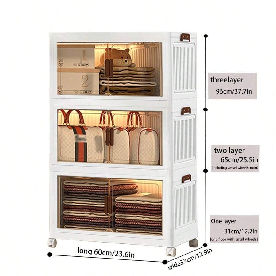 60cm Collapsible Storage Bins With Lids, Folding Storage Box For Home, Kitchen And Office, Stackable Closet Organizer With Wheels, With Doors Cube Storage Containers - 60cm/3 Layers (extra Wide) - View 1