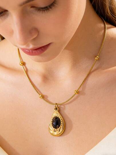 VceTd 1 pieza Collar colgante geométrico asimétrico de moda retro, de acero inoxidable con incrustación de plástico, adecuado para la vida diaria de las mujeres, vacaciones, festivales de música, eventos formales o como regalo para ella o su ser querido