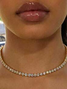 1pc Women's Crystal Embellished Necklace, Elegant Rhinestone Choker Necklace, Suitable For Formal Occasions, Fashionable & Graceful Necklace - Multicolor - View 3