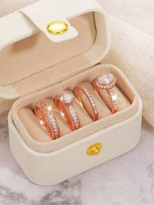 4 pezzi Set di anelli con pietre di zirconia cubica con scatola regalo, adatto per donne, utilizzabile per matrimonio, fidanzamento, anniversario, festa, regalo di gioielli per San Valentino e altro - 1# - Visualizzare 2