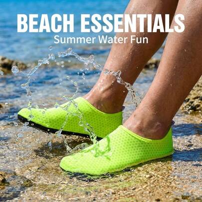 Zapatos de agua para mujer: caja de dedos espaciosa, malla amarilla, transpirable y de moda. Forro cómodo, fácil de poner y quitar. Ideal para caminatas en la playa, natación, surf, pilates y entrenamientos de fitness en interiores.