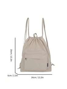 Sac à dos minimaliste décontracté avec cordon de serrage et poche, nouveau sac de sport pour le voyage, sac à dos simple et léger - Kaki - Voir 9