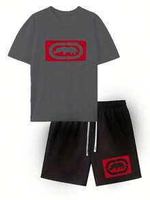 Men's ECKO Streetwear 2 Piece Outfit, Graphic T Shirt And Shorts Set, Summer Casual, Athletic Matching Set, Soft Breathable Fabric, Sports Tracksuit, Fashion Outfit, Ideal For Gym Workout, Running, Travel Vacation, Beach Wear - 3G - 查看 2