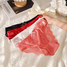 4 chiếc quần lót nữ cỡ lớn màu trơn phối ren, quần lót tam giác trang trí nơ dễ thương, đồ lót nhiều màu sắc thanh lịch - Nhiều màu - Xem 7