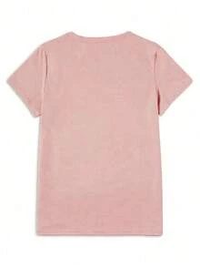 Women's Solid Color Crew Neck Short Sleeve T-Shirt - 老玫瑰 - 查看 2