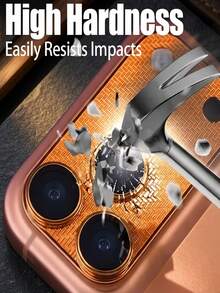 1 pieza Protector de lente de metal calado, protector de metal invisible ultra delgado, resistente a huellas dactilares y arañazos. Diseño de malla. Ajuste preciso, compatible con algunas fundas de teléfono. Protege tu teléfono de daños. Compatible con iPhone 17 Pro/17 Pro Max, accesorio para teléfono, naranja. - Naranja - Ver 2