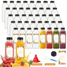 Tomnk 12/36/42/56/72/100/160pcs 16oz Plastic Juice Bottles With Caps, Reusable Juicing Bottles, Clear Empty Containers For Drinks, Smoothies And Other Beverages, Kitchenware, With Funnel, Cup Brush, Sticker - 清除 - 查看 2