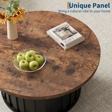 Mesa de centro redonda de diseño acanalado estilo moderno de mediados de siglo – Centro de mesa de 81 cm con base de metal resistente – Mesa auxiliar que ahorra espacio – Ideal para sala de estar, apartamento, espacios pequeños – Gris - Cañón redondo - Ver 3