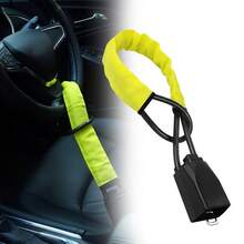 Universal Anti-Theft Steering Wheel Lock With Seat Belt Cutter – Compact Multi-Function Car Security Device, Fits Most Vehicles, SUVs, Golf Carts – Max 17in Length – Black - 黃色鎖 - 查看 2