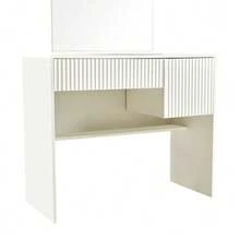 Dressing Table With Mirror – Modern Vanity Table With Drawers And Open Shelves, White, - H135/W90/D40cm - White - View 7