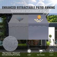 Manual Retractable Awning, 78" Outdoor Retractable Patio Awning Sunshade Shelter, Adjustable Patio Door Window Awning Canopy With 39" Sun Shade Curtain For Backyard, Garden, Balcony - 深灰色 - 查看 2