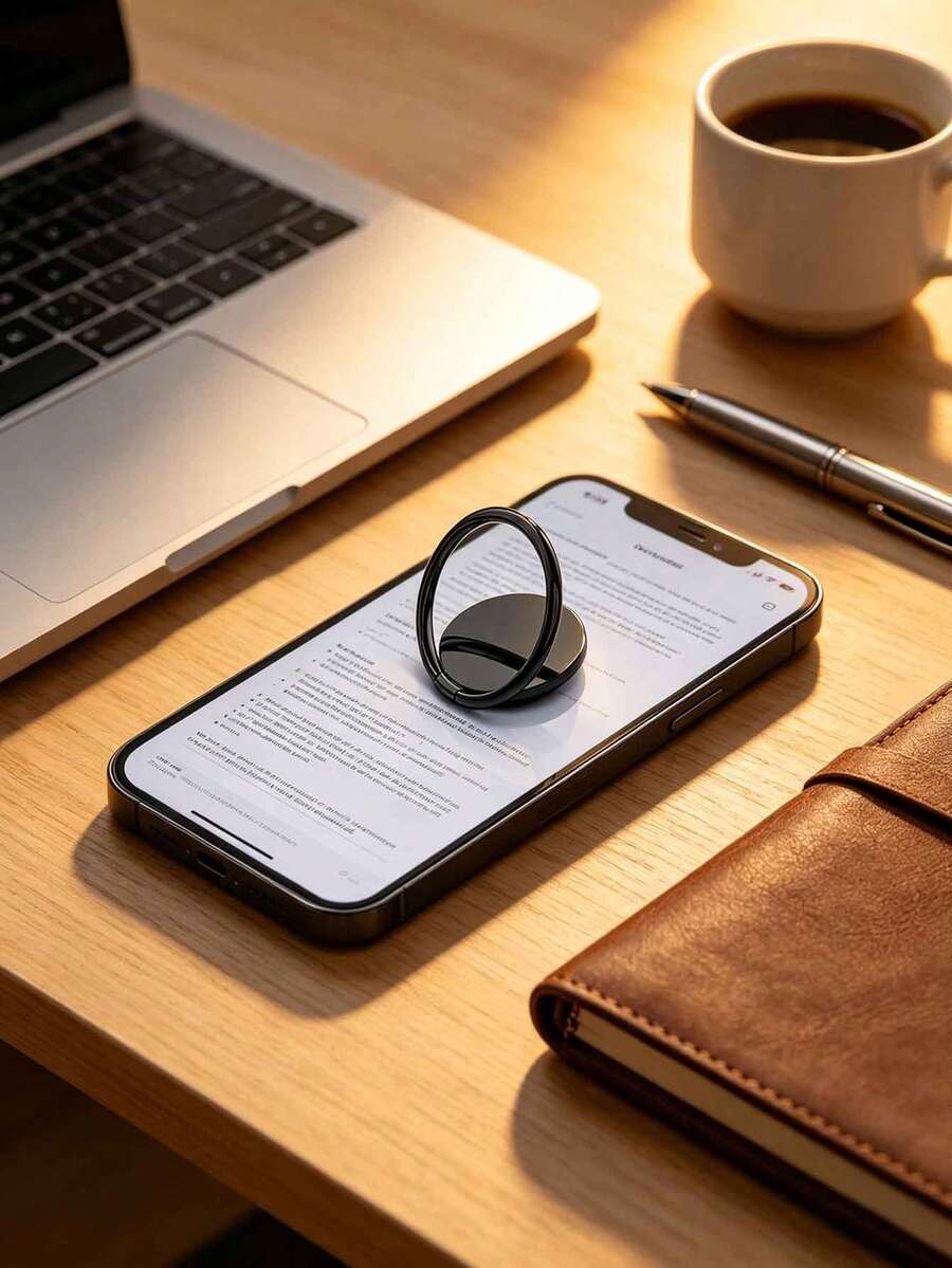 Giá đỡ điện thoại hình tròn bằng kim loại, giá đỡ điện thoại để bàn dạng cong, chống rơi, có thể xoay, di động. - màu đen - Xem 1