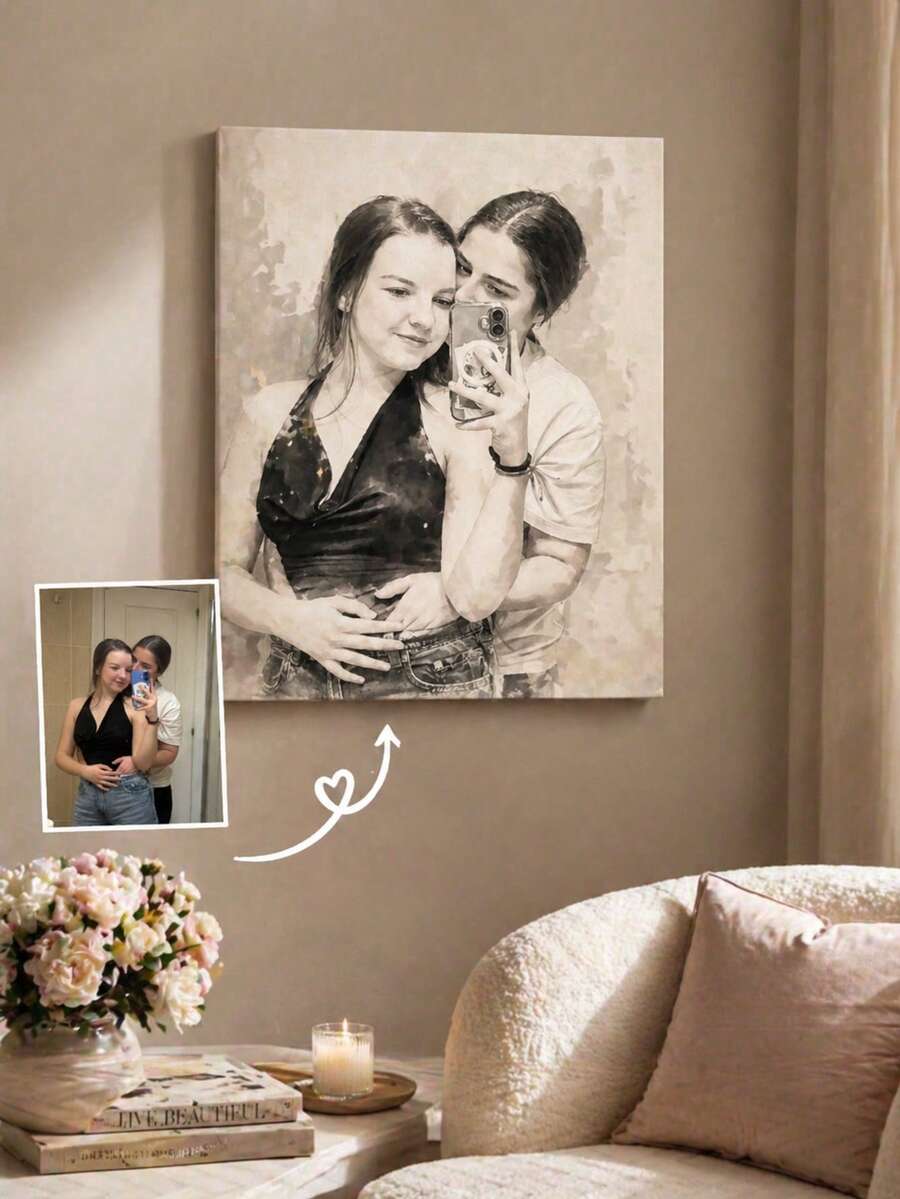 1pc Customizable Family Photo Canvas Print, Personalized Family Canvas Wall Art, Custom Canvas Photo