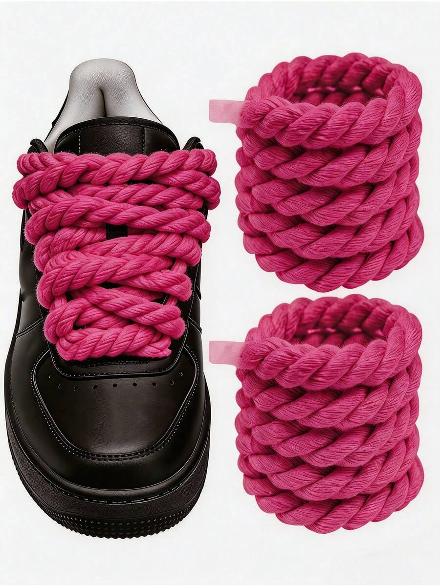 1 Pair Of Thickened Rope Shaped Shoelaces, Suitable For Men's And Women's Sports Shoe Shoelaces,Replacement Laces,Round Rope Shoelaces,Rope Shaped Shoelaces - Hot Pink - View 1