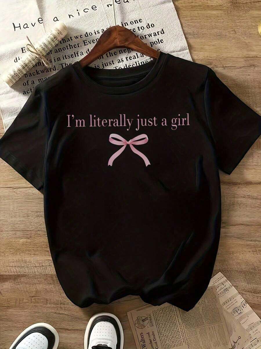 Camisetas de manga corta para mujer, camiseta casual estampada 72111, 100% algodón - Negro - Ver 1