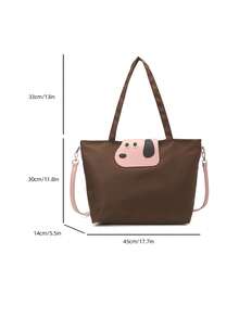 Large Capacity Women's Handbag, Fashionable Nylon Canvas Tote Bag, Mommy Commuter Shoulder Bag - Coffee - View 7