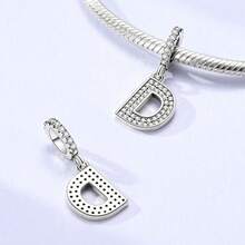 1 S925 Sterling Silver Pendant Featuring 26 Letters With Zirconia Accents; Original, Personalized Initial Design; Versatile Pendant Chain Suitable For Both Bracelets And Necklaces; DIY Jewelry-Making Accessory; Offers A Touch Of Luxury And Sparkle, Perfect For Both Crafting Projects And Everyday Wear - Silver - View 3