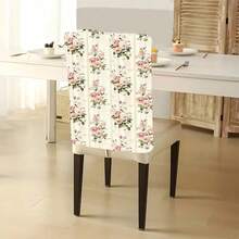 1pc/4pcs/6pcs/10pcs Mint Green Striped Pink Rose Print Short Plush Chair Cover, Removable Short Plush Fabric Chair Slipcover, Chair Back Protector, Dining Chair Decor Cover, Suitable For All Seasons, Holiday Decor, For Dining Room, Living Room, Home Chair Protection, With Back Protection, Applicable To Dining Room, Office, Living Room, Hotel And Home Decor - Multicolor - View 5