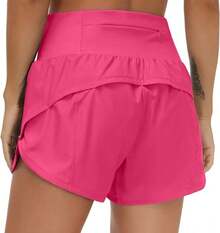 Women's Running Shorts, Two-Piece With Zippered Pockets, High Waisted Yoga Quick Drying Pants - 玫瑰 - 查看 4