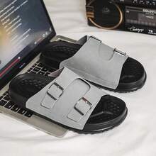 Adjustable Size Casual Slippers, Versatile Outdoor Sandals, Soft Cork Slides, Flat Slippers For Men - Grey - View 3