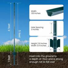 Minifactory Green Metal Fence Posts 4FT & 5FT, 10 Pack Rust-Resistant Steel U Posts For Wire Fencing, Chicken Coops, Yard Borders, No Dig Design - 4FT - View 9