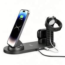 5-In-1 Wireless Charger Compatible With IPhone 17/16/15/13/12/11 Series, And Other Android Phones, Apple Earphones, Charger Stand - Black - View 2