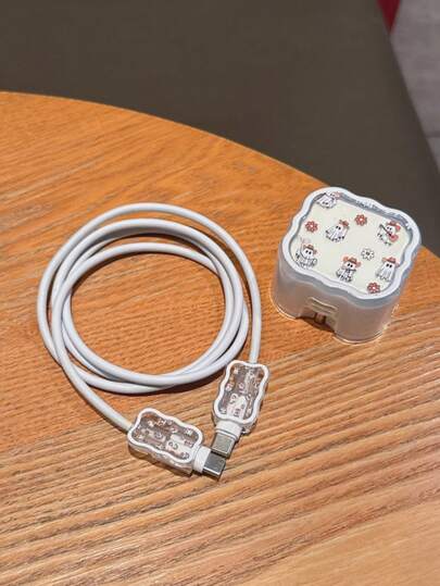 3pcs Chrysanthemum & Ghost Pattern Charging Cable Protector Set, Suitable For 20W UK Standard Apple Fast Charger