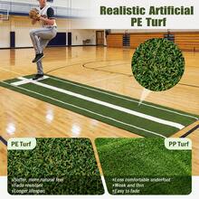 COSTWAY Softball Pitching Mat, 10 X 3 FT Softball Training Aid With Pitching Mound, Anti-Fade Turf And Anti-Slip Foam Backing For Indoor Outdoor Practice, Green/Red - Green - View 3
