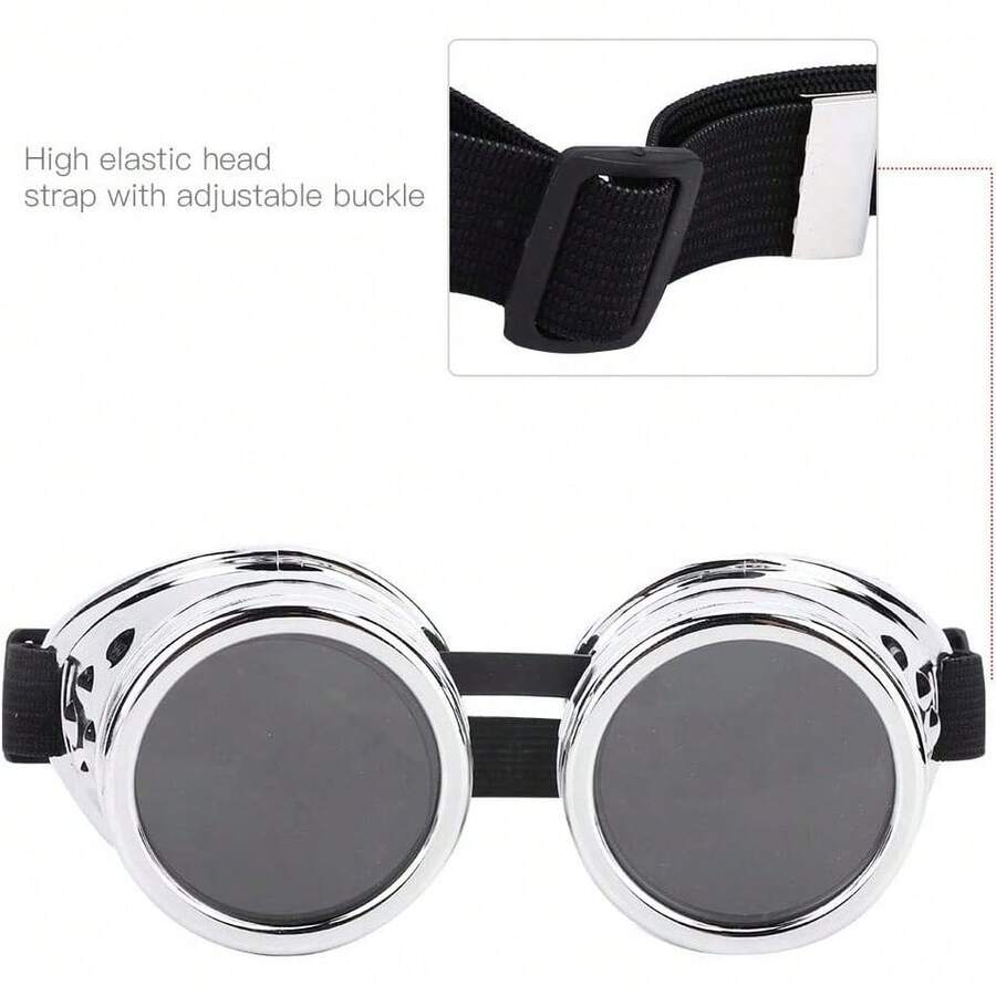Keenso Gafas de Sol Deportivas, Clásico Steampunk para Exteriores, Lentes de Motocross Plata Brillante para Niños, Hombres y Mujeres en Actividades al Aire - 1 - Ver 1