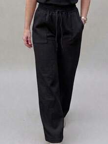 Wide-Leg Sweatpants With Pockets, Made Of 3-Thread Fleece. - 黑色 - 查看 1