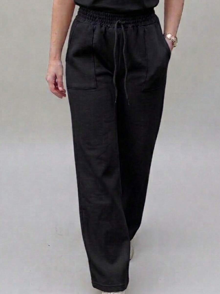 Wide-Leg Sweatpants With Pockets, Made Of 3-Thread Fleece. - 黑色 - 查看 1