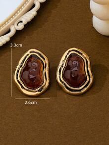 1 Cặp bông tai hình dạng bất đối xứng phong cách retro tối giản, đa năng và thanh lịch cho công việc và đi làm - Nhiều màu - Xem 5