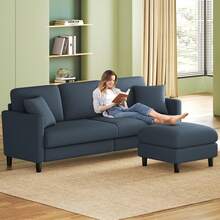 Sofás de 83" para Sala de Estar, Sofás Cómodos para Sala de Estar, Sofá Teddy, Sofá Loveseat de Montaje sin Herramientas, Sofás Loveseat de Madera, Sofá Pequeño con 2 Cojines Incluidos, Beige - Gris azulado - Ver 13