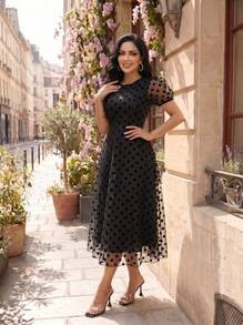 SHEIN Lady Váy midi cho nữ, trang phục công sở thường ngày cho nữ, trang phục công sở cho nữ, trang phục đi chơi cho nữ, trang phục sân bay cho nữ, trang phục du lịch, trang phục sân bay, trang phục trở lại trường, trang phục hòa nhạc đồng quê, trang phục đêm hẹn hò cho nữ - màu đen - Xem 8