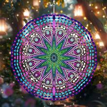 1pc Vibrant Mandala 3D Metal Wind Spinner - 10 Inch Iron, Colorful Dynamic Art, For Garden And Home Decor, Battery-Free, Perfect Christmas Gift, Outdoor Decor | Mandala Art | Durable Structure, (Pendant Not Included) Random Style - Multicolor - View 4