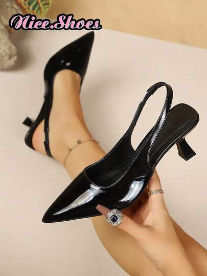 Sandal nữ, giày sandal mùa hè mới có quai sau, giày gót thấp gót cao, sandal da bóng mũi nhọn gót kitten phong cách tối giản thời trang, đa năng đi làm, giày gót nơ, phong cách thanh lịch, sandal đen, sandal trắng, sandal màu nude