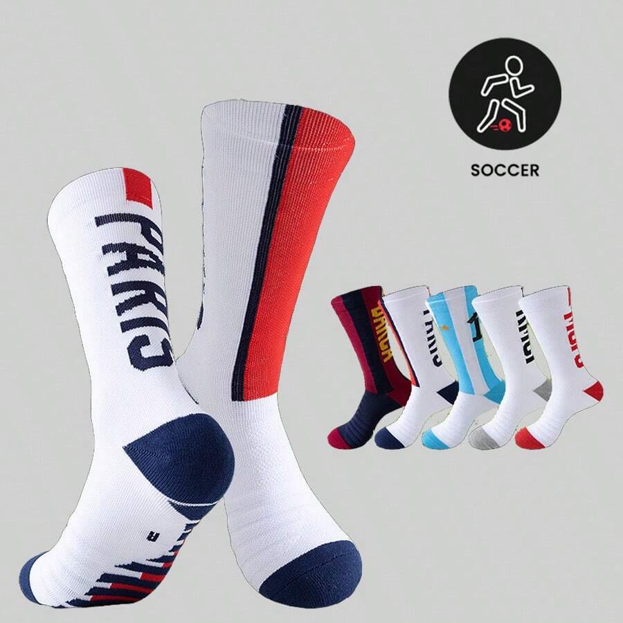 1 Pair Adult Soccer Socks, Non-Slip Silicone Training Thick Terry Cushion Breathable Sports Socks - Multicolor - View 1