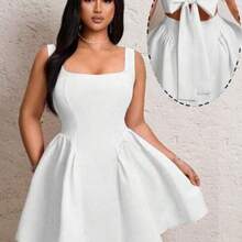 Lyrianda Romantic Backless Bowknot Sexy Party Princess Dress For Women - Blanco - Ver 1