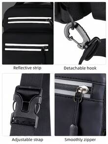 Sac de poitrine de pêche en plein air, sac bandoulière tactique pour hommes, organisateur de rangement à plusieurs couches, sac de poitrine portable avec compartiments multiples, sangle d'épaule réglable, fermeture éclair - Noir - Voir 6