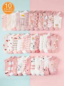 1/5/10 pares de calcetines invisibles de barco de unicolor con diseños de animales de dibujos animados al azar para mujeres, suaves, cómodos, transpirables y lindos, adecuados para uso diario, primavera/verano - Multicolor - Ver 10