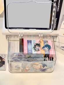 1个现代透明塑料展示盒，防尘防水收纳盒，坚固耐用，适合存放手办、卡片和迷你娃娃，大容量收纳盒，可用于桌面和橱柜。 - 無色 - 查看 5