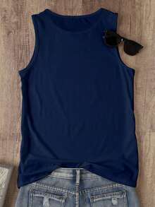 Plus Size Women Floral Sleeveless Tank Top - Blue - View 2