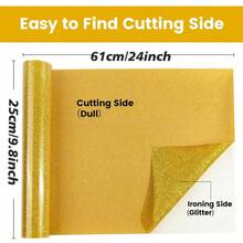Decal chuyển nhiệt lấp lánh vàng kích thước 10 inch x 24 inch, thích hợp cho áo thun, mũ, giày, túi xách. Thiết kế sáng tạo, tương thích với máy cắt, dễ cắt và dễ chuyển nhiệt. - 10 inch x 24 inch - Xem 6