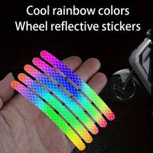 10pcs Bicycle Wheel Rim Reflective Stickers, Decorative Accessories Designed For Night Riding, Enhancing Appearance And Ensuring Nighttime Travel. Made Of High-Reflective Prismatic Material, Presenting Rainbow/Bright Reflective Effect Under Light, Allowing Drivers To Spot You From A Distance In Dark Or Low-Light Conditions. - A - View 7