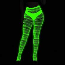 Green Fluorescent Night Glow Sheer Mesh Tights With Striped Pattern Luminous Bodycon Leggings Women Reactive Party Cosplay Outfit DBYS - 夜光3049 - 查看 1