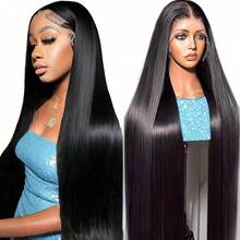 13x6 Full Frontal Real HD Lace Wig 0.10mm Ultra-Thin Invisible HD Lace Front Wigs Human Hair Pre Plucked Bleached Knots 200% Density Straight Human Hair Wigs For Women 26 Inch - Natural Black - 查看 7