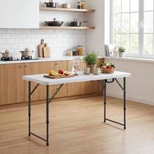 4ft Heavy Duty Height Folding Table,  Adjustable Plastic Fold-In-Half Utility Table, Suitable For Camping, Parties, Indoor & Outdoor - 4FT - Xem 5