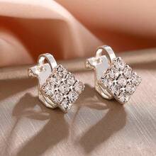 2pcs Fashion Luxury Crystal Cross Clip-On Earrings, Suitable For Daily Wear For Women - Silver - View 2